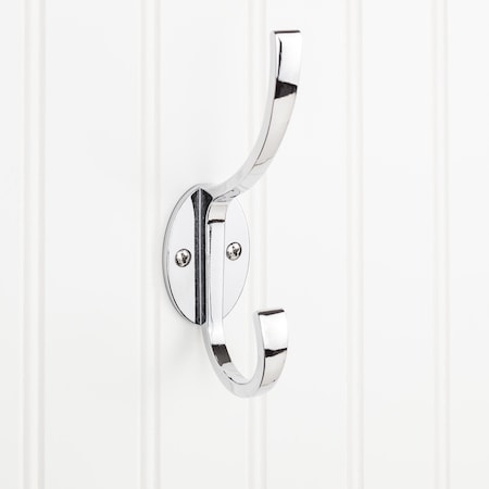 Elements 5-7/8" Polished Chrome Flared Transitional Double Prong Wall Mounted Hook YD55-587PC